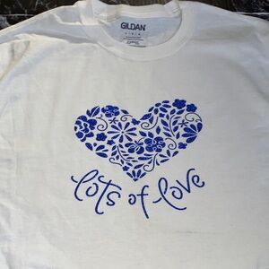 New customized White Tee with Blue Floral Heart